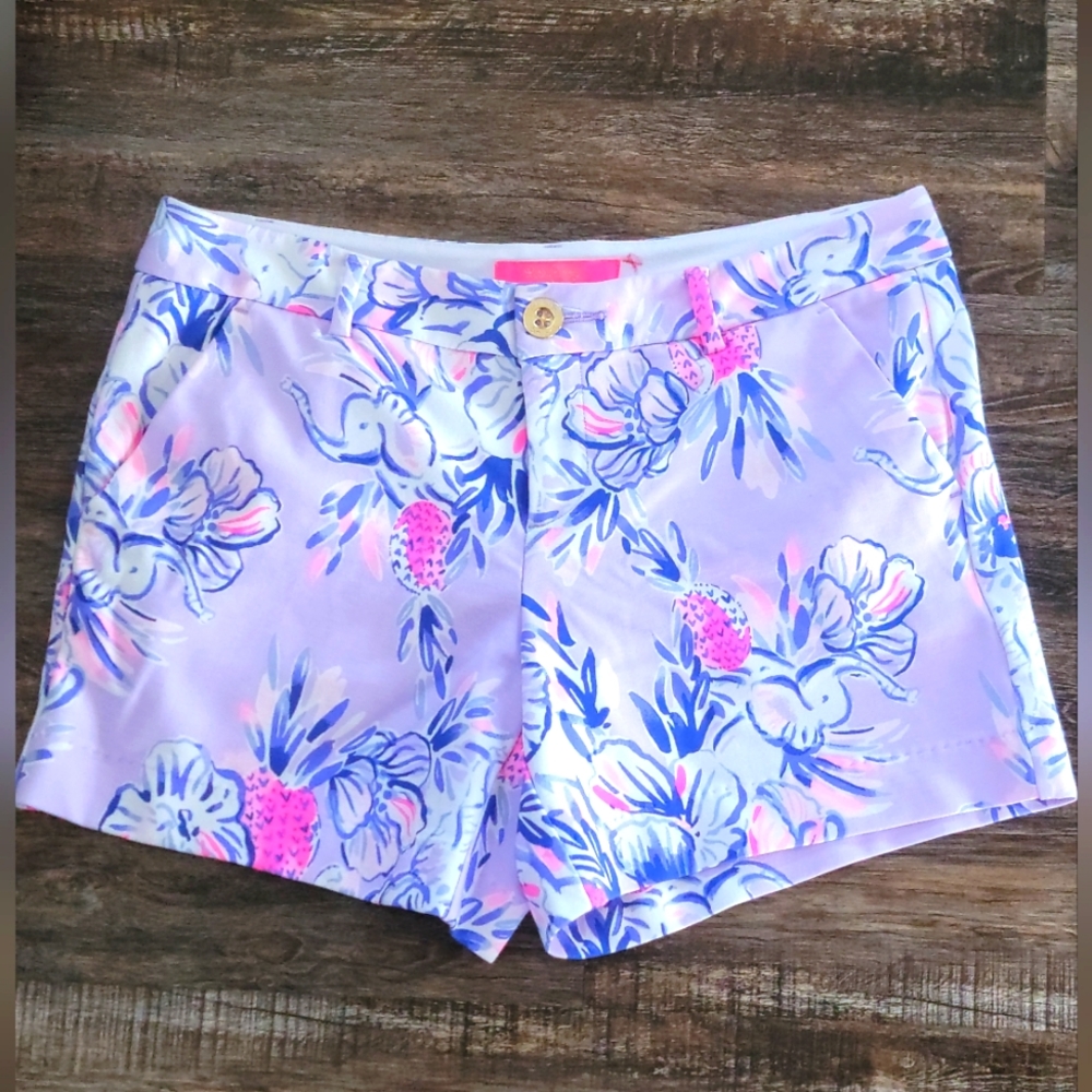 Lilly Pulitzer Lavender Floral Print Women’s Shorts with Pink Accents